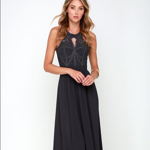 Lulu’s Optimum Opulence Dark Blue Grey Maxi - Picture 4 of 6